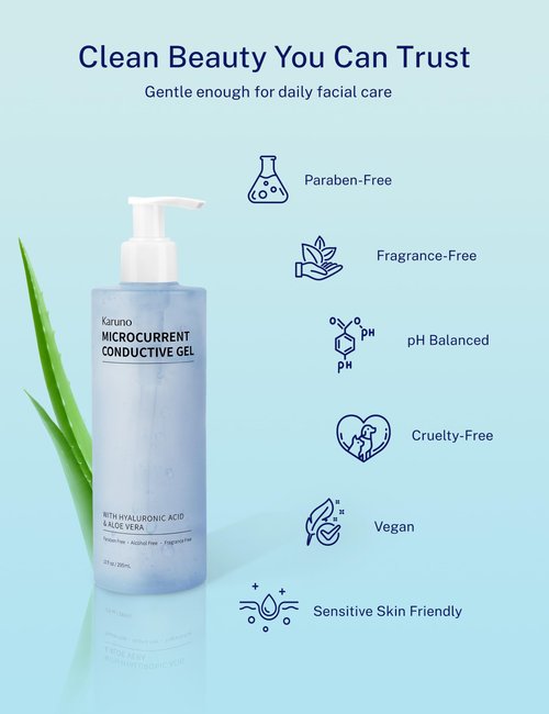 KARUNO 10oz Microcurrent Conductive Gel – Hydrating Gel with Hyaluronic Acid & Aloe Vera – Fragrance-Free, Paraben-Free, Non-Irritating – Safe for All Skin Types