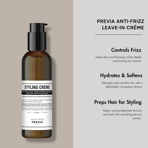 PREVIA Anti Frizz Leave-In Creme - Vegan Frizz-Control Styling Cream with Apricot Extract - 6.7 oz