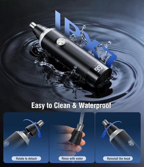 Skiennix Nose Hair Trimmer - 3-in-1 Painless USB-C Rechargeable with LED Display | Waterproof Design
