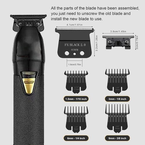 BaBylissPRO 707B Replacement Blades - 2 Pack with 4 Guards for FX787 & FX726 Trimmers | Black