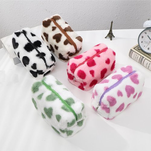 HABUAETY Makeup Bag Small Cosmetic Bags for Purse Women Girls Plush Simple Heart Make Up Pouch