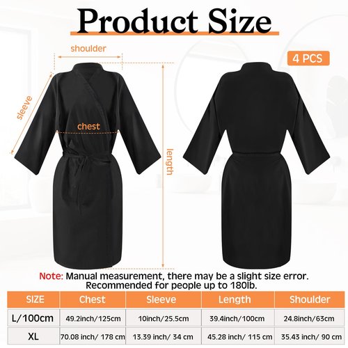 Toulite 4 Pcs Salon Client Gown Robes Cape Hair Salon Black Smock Client Gown Cape with Adjustable Tie for Hair Cutting(Two Pocket, X-Large)