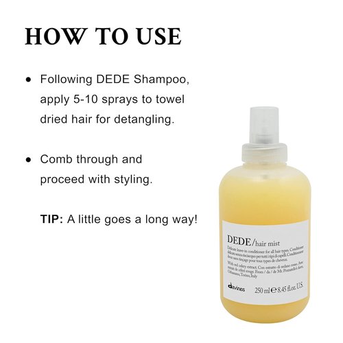 Davines DEDE Hair Mist - Lightweight Leave-In Conditioner for All Hair Types | Detangles & Moisturizes, 8.45 Fl Oz