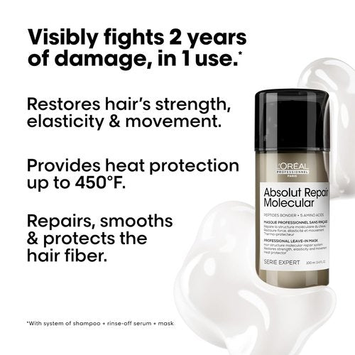 L'Oréal Professionnel Paris Absolut Repair Hair Care Set - Sulfate-Free Shampoo, Rinse-Off Serum & Leave-In Mask for Extremely Dry, Damaged Hair with Peptide Bonder & Amino Acids