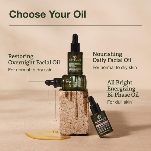 Botanics Overnight Face Oil for Men - Hydrating Nighttime Face & Beard Oil for Dry Skin - Lightweight, Non Greasy & Powered by Rosehip Oils - Vegan & Cruelty Free Men's Skincare (0.84 Fl Oz)