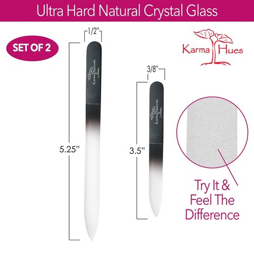 Karma Organic Double Sided Glass Nail File for Women - Professional Nail Buffer Glass Fingernail for Manicure Pedicure Nail Care - Smooth Finish Strengthens - Best for Natural Beautify Nails Set of 2