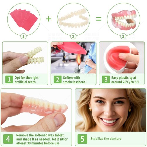 DIY Denture Kit - Top & Bottom Fake Teeth with Comfort Fit for Everyday Use, Natural-Looking Emergency Replacement Solution (Universal Sizing)-TT09
