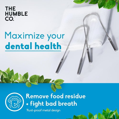 Humble Co. Tongue Scraper - 100% Stainless Steel Cleaner for Adults & Kids | 2 Pack for Fresh Breath