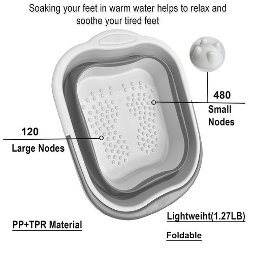 Leemeimei Collapsible Foot Soak Tub 15L(4 GL) with Handle, Bath Massager for Dry Cracked Feet, Plastic Grey Foot Bucket