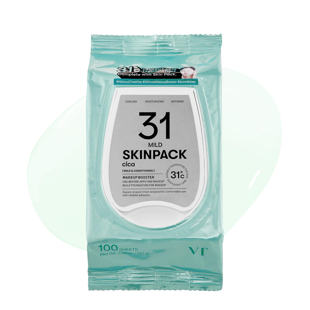 VT COSMETICS Mild Skin Pack (100 Sheets), Toner Pads with Centella Asiatica, Cooling & Hydrating, Gently Exfoliating, Calming & Soothing, Quick Makeup Prep, Korean Skincare (7.40 oz.)