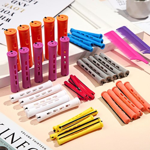 Skiennix 60 Pcs Perming Rods Set - 8 Sizes Cold Wave Rollers with Combs & Clips for Hair Styling