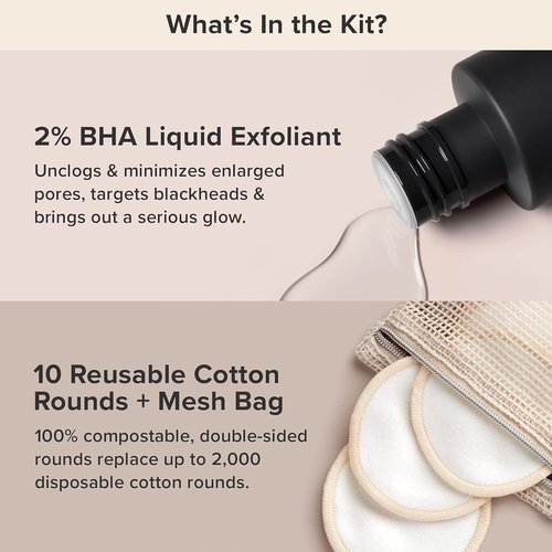 Paula’s Choice SKIN PERFECTING 2% BHA Liquid Exfoliant & Eco-Friendly Cotton Pads Duo | Fragrance-Free Set of 2