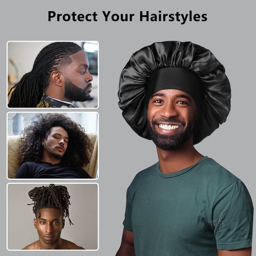 2pcs Bonnets for Men, Double Layer Hair Bonnet Satin Bonnet for Women Curly Hair Braids, F