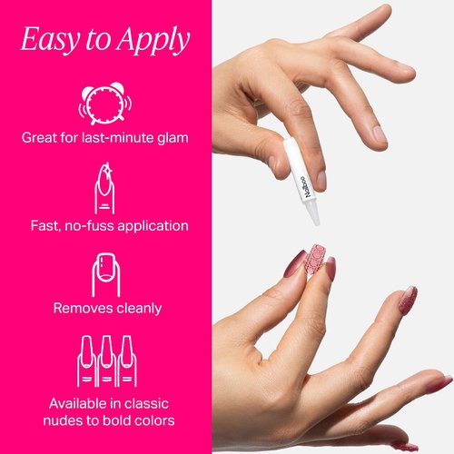 Nailboo Press On Nails, Salon-Quality Reusable Fake Nails for Fast DIY Manicure with Strong Hold Nail Glue for Press Ons, Nail File, & Alcohol Prep Pads, Frenchie