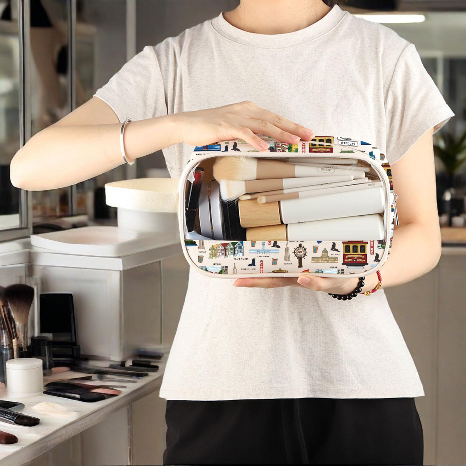 WZMPA San Francisco Travel Cosmetic Bag Gift San Francisco Souvenir Gift San Francisco Makeup Zipper Pouch Bag San Francisco Merchandise (San Francisco-CMB)