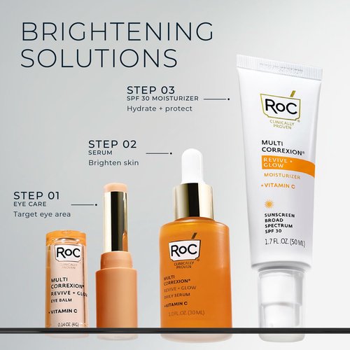 RoC Multi Correxion Revive + Glow Vitamin C Sunscreen Broad Spectrum SPF 30 Face Moisturizer (1.7 oz) with Retinol Eye Cream Packette