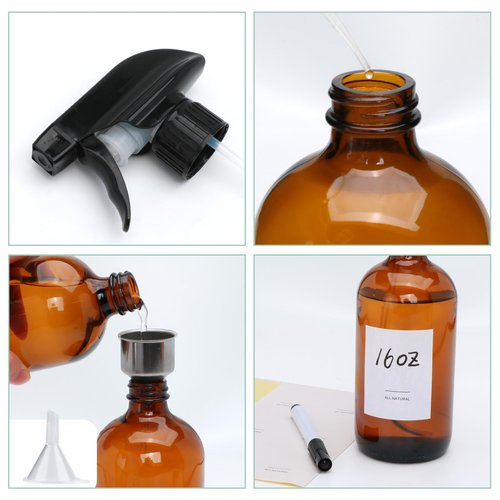 16oz Amber Glass Spray Bottles,Glass Spray Bottles for Cleaning,spray Bottle for Hair,Amber glass Spray Bottle for Window cleaner, plants, aromatherapy, facial hydration, hair care, flowers 12pcs