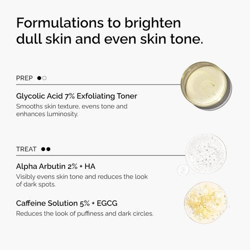 The Ordinary Bright Set - 3-Step Regimen for Radiant Skin Tone with Glycolic Acid, Alpha Arbutin & Caffeine Solution | Skin Care Essentials