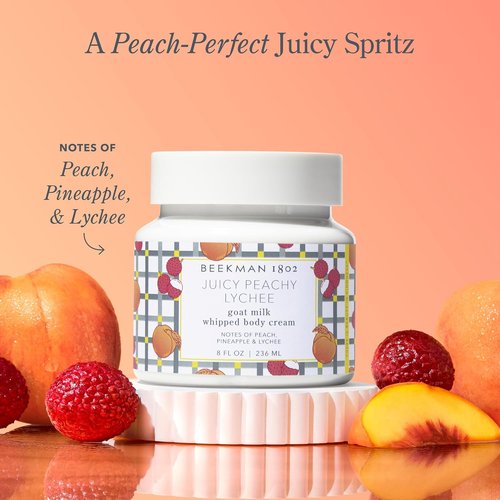 Beekman 1802 Whipped Body Cream - Hydrating Goat Milk Lotion with Shea Butter & Vitamin E | Juicy Peachy Lychee, 8 oz