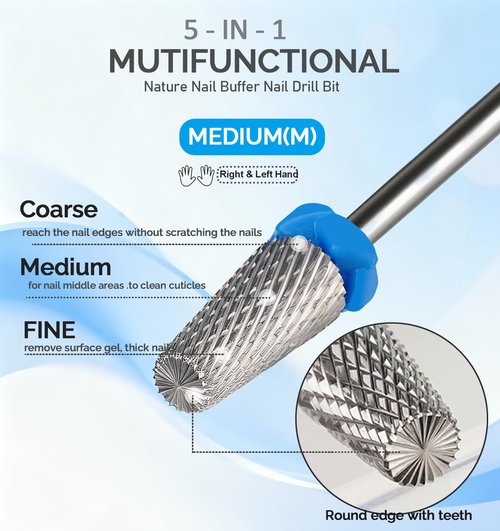Lumcrissy 3Pcs Nail Drill Bits Set, 3/32'' YG6X Carbide Tungsten Bits, 5 in 1 Cross Cut, Safety Round Top & Cone Bits, Two Way Rotation, for Acrylic Gel Dip Powder Nails,Pedicure Cuticle Gel Remover