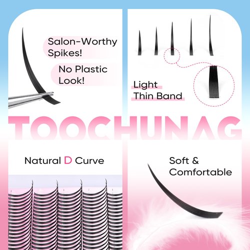 Lash Spikes 320pcs Spiky Lash Clusters 13-21mm D Curve Volume Spiky Cluster Eyelash Extensions Fairy Spike Eyelash Clusters for DIY Professional Individual Lash Extension by TOOCHUNAG