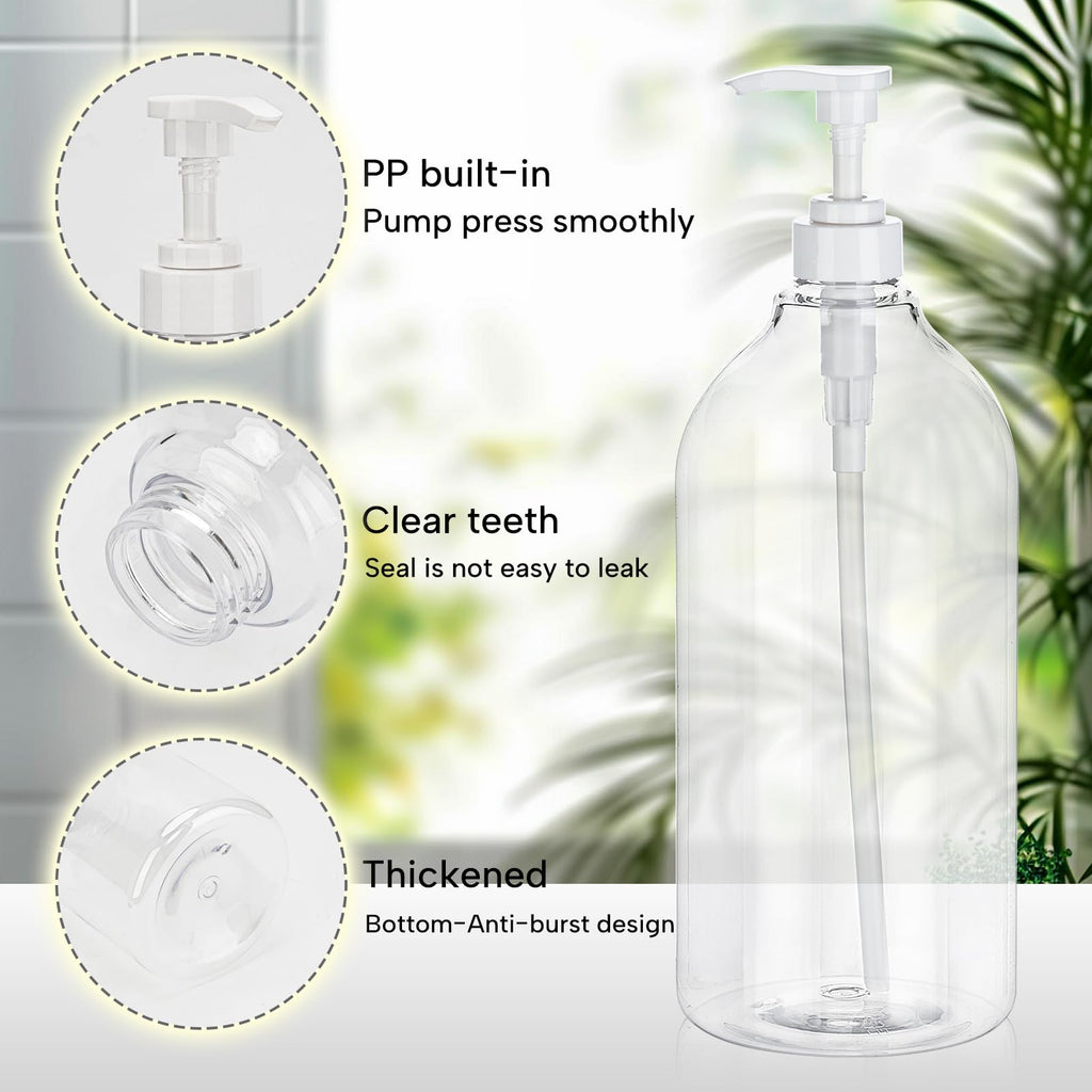 Yebeauty Pump Bottle Dispenser, 67oz 2000ml Refillable Shampoo Pump Bottles Empty Plastic Shower Soap Dispenser Large Liquid Containers for Conditioner Body Wash, Bathroom Kitchen, 2 Pack Clear