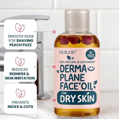 Dermaplaning Oil for Dry Skin - Hydrating Face Shaving Oil for Women - Safe for Acne Prone Skin - Non Comedogenic, Fragrance Free, Natural and Hypoallergenic for Pre & Post Dermaplaning 4oz by Ouiloe