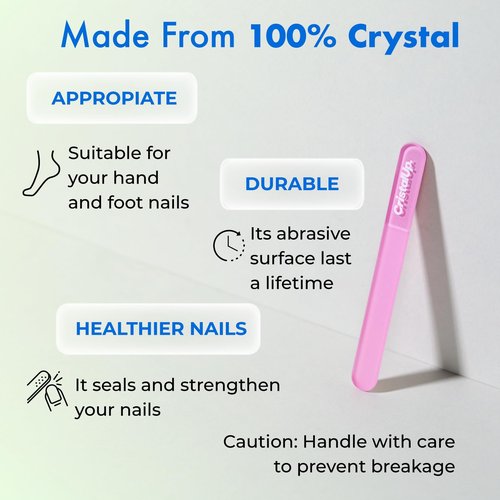 Crystal Nail File 3 in, Glass File Ideal for Purse, Durable, Safe and Gentle on Nails, Perfect for Travel Home, Office and On the Go, Portable Design
