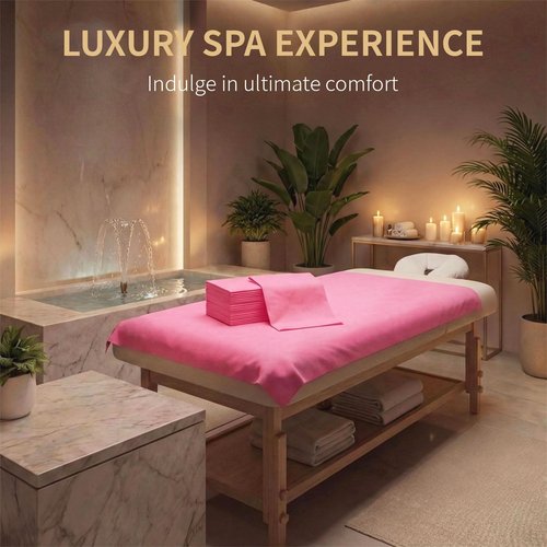 SHENKUAI Massage Table Sheets Disposable Spa Table Bed Covers -100 PCS 71"x31" Non Woven Fabric Waterproof Protector for Waxing, Tattoo, Beauty Salon,Facial, Esthetician Supply(Pink)