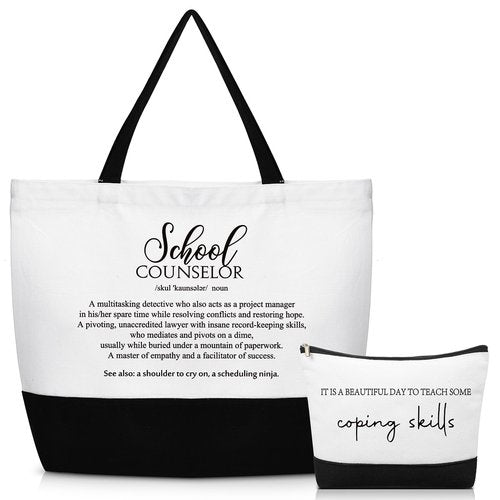 SilTriangle 2 Pcs Guidance Counselor Gifts School Counselor Appreciation Gift Canvas Tote Bag Makeup Cosmetic Bag