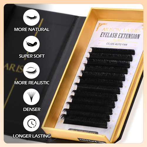 Arison Lashes 3D Easy Fan Lashes 0.03丨0.05丨0.07丨0.10 Thicknesses B丨J丨C丨CC丨D丨DD丨M丨L Curl Eyelash Extension Volume 1 Second Blooming Flower Fake Lash(3D Easy Fan 0.07-D-8-15mix)