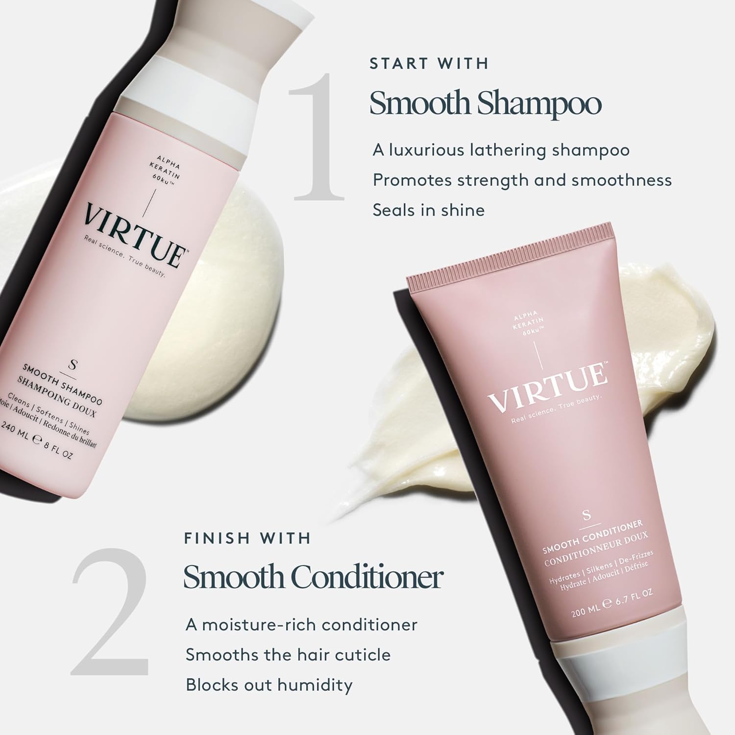 Virtue Smooth Conditioner - Frizz Control for Curly Hair | Sulfate-Free & Color Safe, 8 Fl Oz