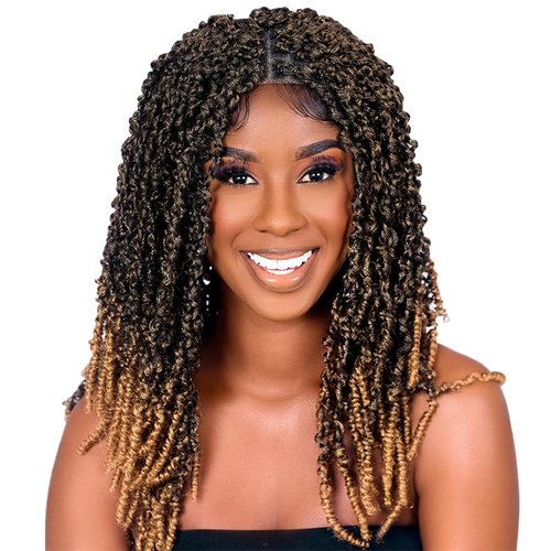 CECINILL Full Lace Wig Faux Locs Handmade Synthetic Curly Goddess Braids with Baby Hair 20 Inch (1B-27#)