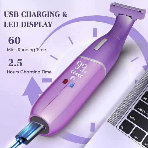 Electric Razor for Women,6 in 1 Women's Bikini Trimmer Shaver for Women & Men Pubic Hair, Private Area, Legs, Eyebrow,Face, Nose, Eyebrow, Body Hair Removal IPX5 Waterproof Wet & Dry