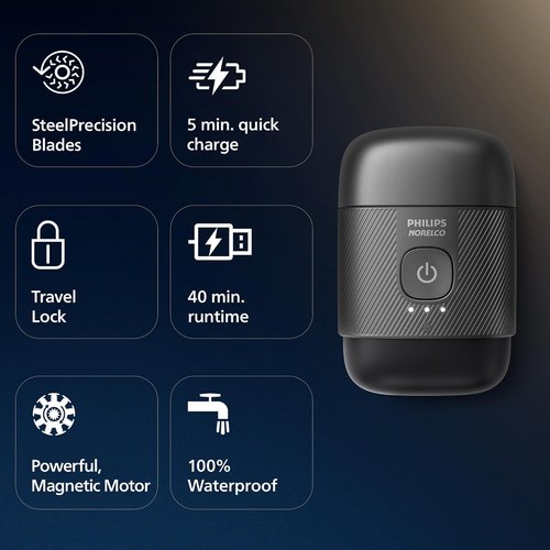 Philips Norelco Shaver 500 Series - Compact Electric Shaver with Lift & Cut System, Steel Blades, Wet & Dry Use, Travel Case
