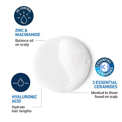 CeraVe Balancing Shampoo - Oil Control Formula With Ceramides & Hyaluronic Acid | 12 oz, Sulfate Free