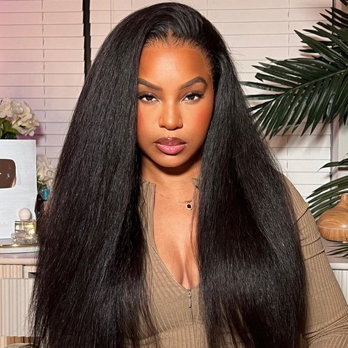 3 in 1 Half Wig Kinky Straight synthetic for Women 200% Density Glueless Wear No Lace Flip Over Half Wig Seamless Clip In Wigs (24inch)