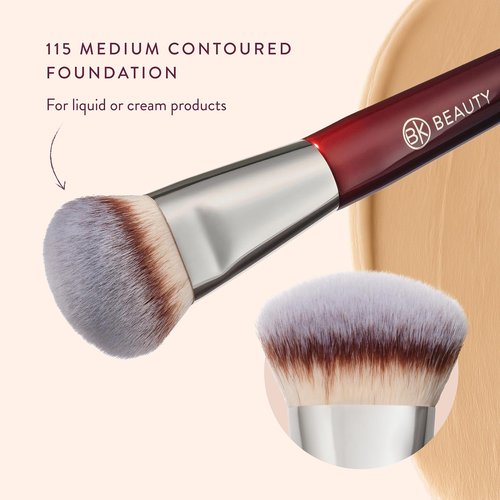 BK BEAUTY 115 MEDIUM CONTOURED FOUNDATION BRUSH – Contoured Foundation Brush for Liquid Makeup - Foundation Makeup Brushes - Face Brush For Liquid Or Cream Foundation