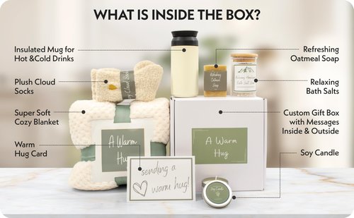 A Warm Hug Gift Box for Women - Cozy, Relaxing Self Care, Get Well, Sympathy, Thinking of You - Thoughtfully Curated Box for Her