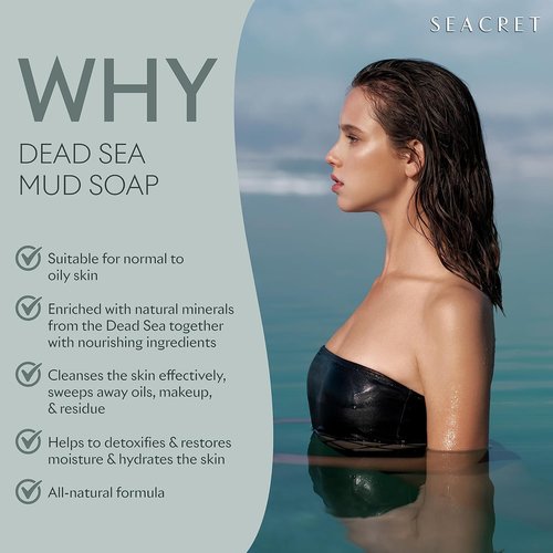 SEACRET Dead Sea Mud Soap Bar - Deep Pore Purifying & Refining Facial Cleanser with 21+ Minerals and Witch Hazel, Natural Exfoliating Spa Bar for Normal to Oily Skin, Fragrance-Fee, 3-Pack, 4.4 oz