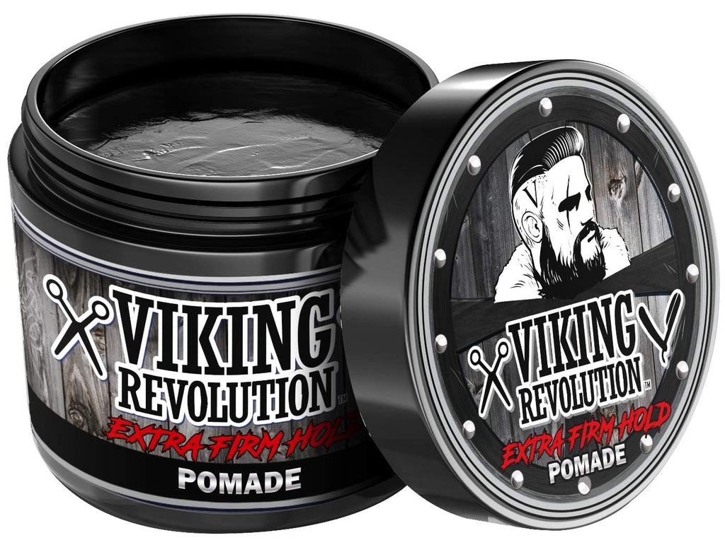 Viking Revolution Extreme Hold Pomade for Men - Extra Firm Hold & High Shine - Water-Based, Easy to Wash Out, 4oz