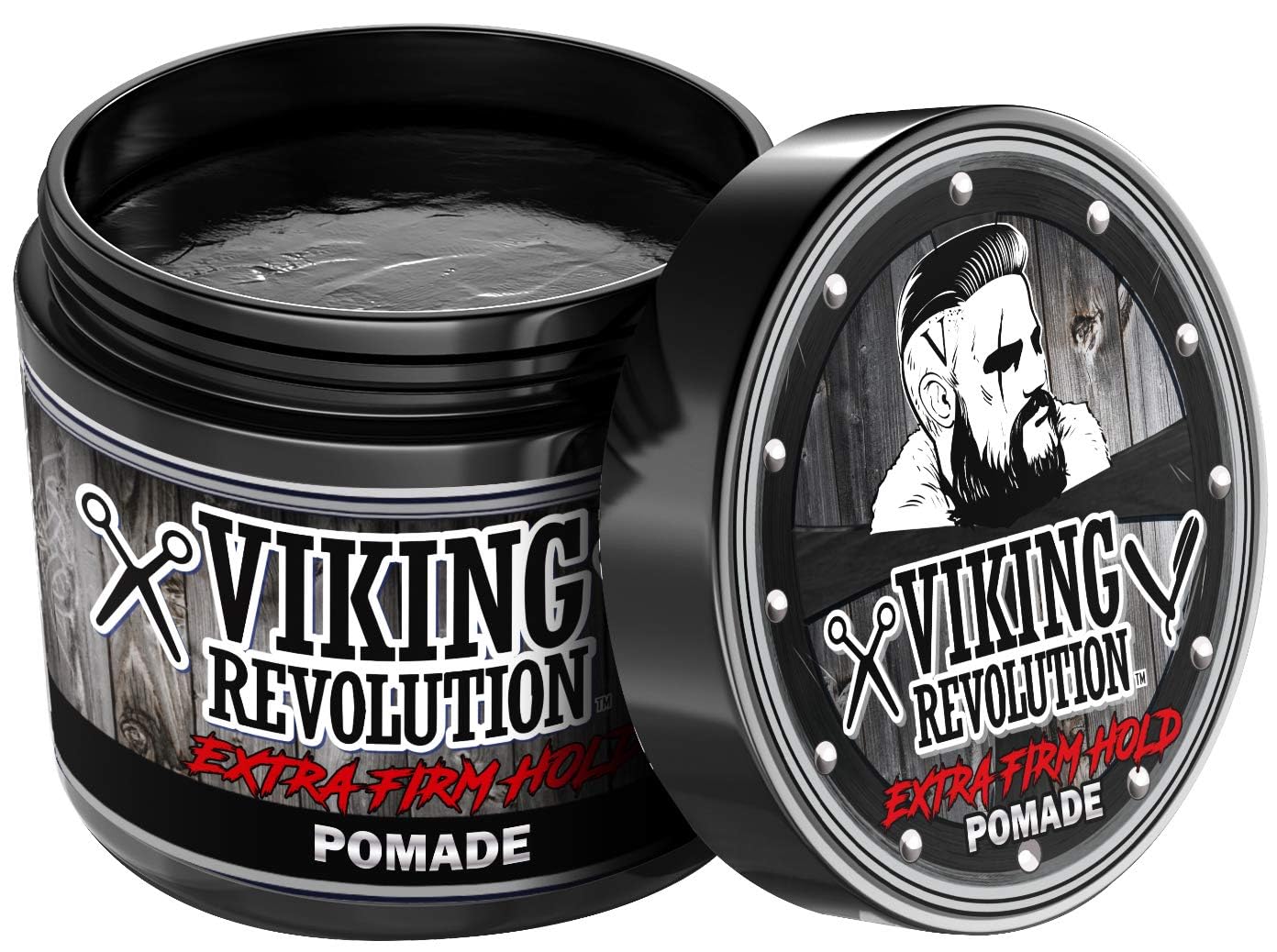 Viking Revolution Extreme Hold Pomade for Men - Extra Firm Hold & High Shine - Water-Based, Easy to Wash Out, 4oz