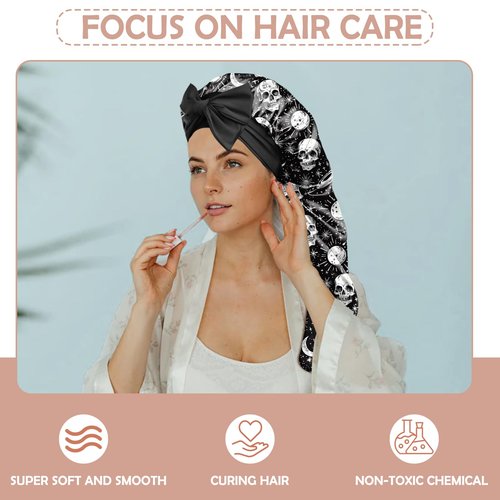 BHAHB Silk Long Satin Hair Braid Bonnet for Sleeping Adjustable Double Layer Elastic Reusable Long Hair Caps Cute Aesthetic for Women Girls-Star