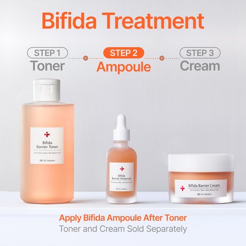 CU Dr. Solution Bifida Barrier Ampoule, CUSKIN, Mild and Moisturizing Korean Skin Care Face Serum Ampoule with Ceramide NP and Hyaluronic Acid for Hydration and Skin Elasticity, 50ml (1.69 Fl. Oz.)