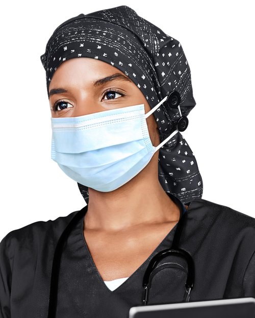Large Satin Scrub Cap for Ponytail Women Silk Nurse Work Bonnet for Long Braids Hair Head Cover Black White