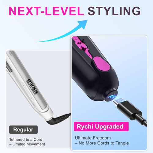 2-in-1 Cordless Flat Iron Hair Straightener & Curlerr, Rechargeable Cordless Hair Straightener with 9600mAh Battery LCD Display Negative Ion Tech 6 Adjustable Temps Heat-up in Seconds for Home Blue
