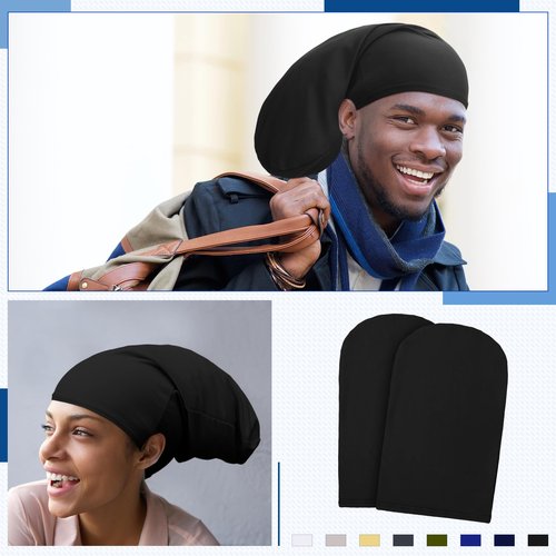 8 Pieces Unisex Dreadlock Cap Dreadlock Spandex Cap Long Hair Dreads Head Wrap Sleep Bonnet Full Cover for Men, 15 x 9 Inch (Black)