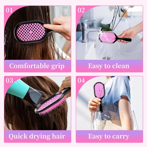 Skiennix Detangling Brush Set - Gentle & Effective for Wet or Dry Hair Types | Ultra-Light & Ventilated (Pink, Purple, Green, Black)