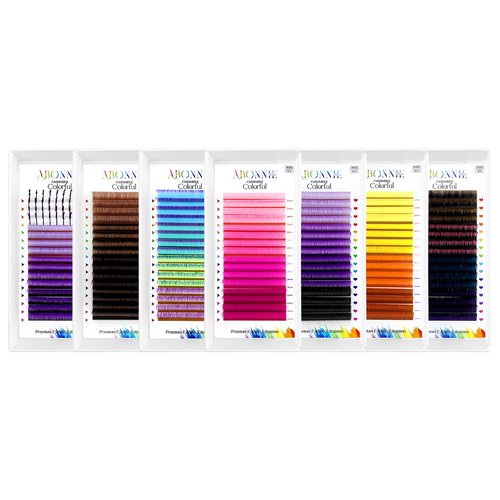 ABONNIE Colored Lash Extensions, 16 Rows Cashmere eyelashes, 0.07 D Curl 13mm Classic eyelash Extensions, Single Lash Extensions for Professional Salon Use (0.07-D-Yellow Gradient 13mm
