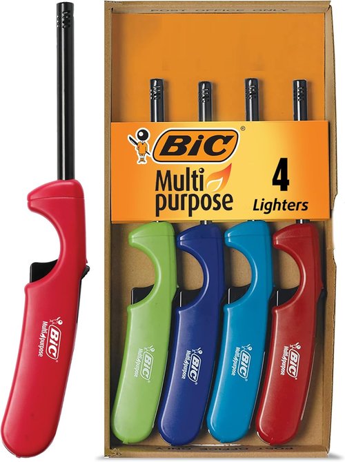 BIC Multi-Purpose Lighters - Long Metal Wand for Grills & Fireplaces | Classic Collection 4-Pack